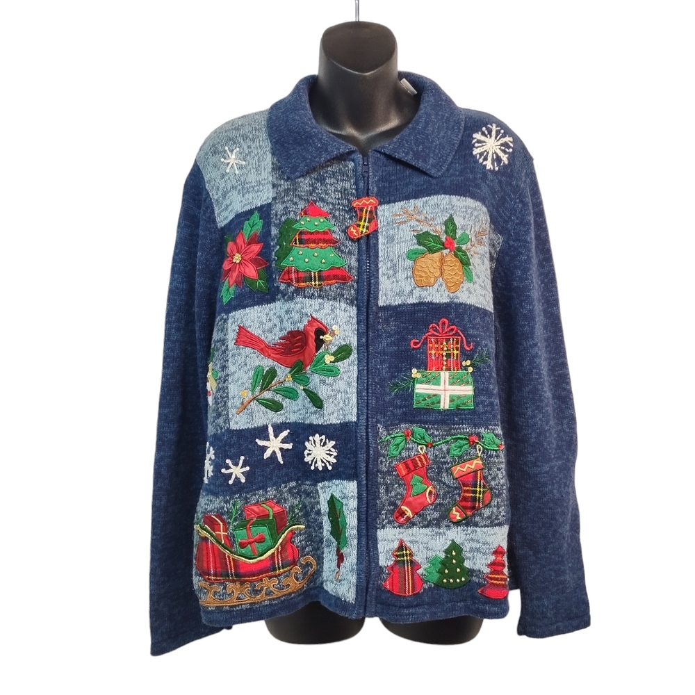 Vintage Tiara International Women's Christmas Ugly Sweater Cardigan Size L